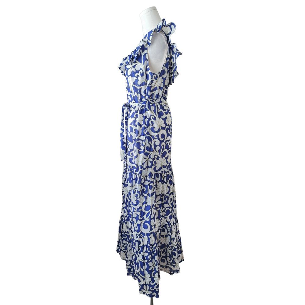 BODEN Ruffle Scoop Neck Maxi Dress Size 6 Ocean Blue Petal Print - Picture 8 of 12